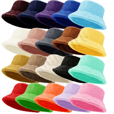 Plush Fluffy Bucket Hat Women Warm Lining Winter Faux Fur Cozy Wide Brim Winter - Image 1 of 4
