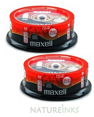 50 MAXELL CD-R 80 MINS XL-II DIGITAL AUDIO RECORDABLE BLANK MUSIC CD DISCS - Image 1 of 2