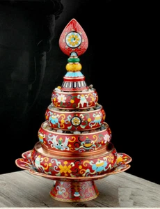 14 Zoll Nepal Tibet Kupfer Cloisonne Buddhismus acht glückverheißende Symbole Mandala   - Bild 1 von 12