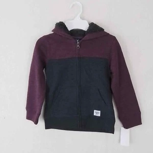 Oshkosh Boys Hoodie 4T Gray Purple Color Block Full Zip Fleece Lined Jacket - Picture 1 of 12