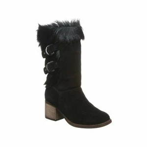 Bearpaw Madeline Women's Heeled Goat Fur Fleece Lined Boot Black 10 Medium - Picture 1 of 3