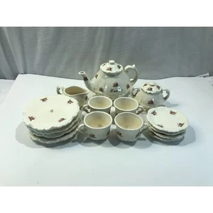 Miniature tea set, porcelain pink rose, Lauren, 15 pc set - Picture 1 of 12