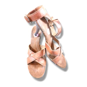 Enzo Angiolini 9.5 Neon Size 8.5M Brown Leather Ankle Stiletto Open Toe Buckle - Picture 1 of 10