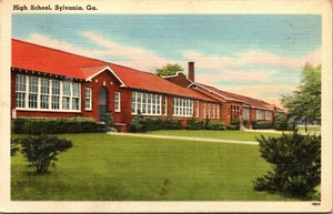 Postal de lino de colección Sylvania Georgia GA High School años 50 - Imagen 1 de 2