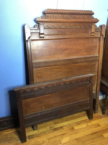 Antique Victorian Eastlake Single Twin Bed Frame Headboard Footboard Side rails Cover