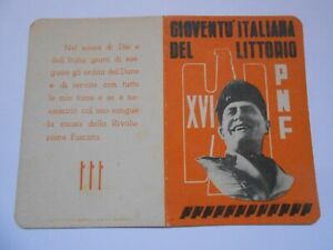 Italian fascist  PNF  membership  card  1929  Mussolini  to cover