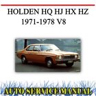 Holden Hq Hj Hx Hz 1971-1978 V8 Factory Workshop Service Repair & Parts Manual