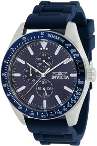 Invicta Men's 38401 Aviator Quartz Chrono 3 Hand Blue Dial Blue Silicone Watch - Picture 1 of 4