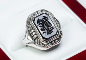 835 Silber - antiker Herren-Ring/ Siegel-Ring - Gravur auf Onyx - Krebs - Bild 1 von 7