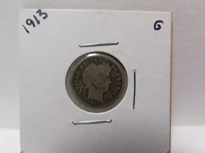 1913 Barber Liberty Dime Silver Coin-Very Good Circulated Condition - Image 1 of 2