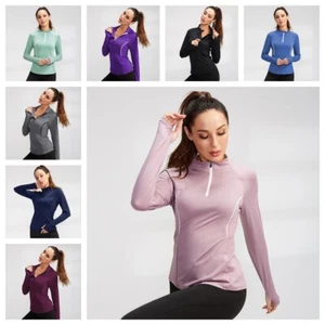 Women Long Sleeve Tops Yoga Quick Dry Running Fitness Stretch Sports Hoodie - Picture 1 of 24