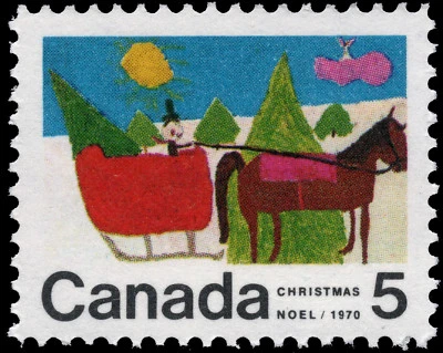 🍁Canada   #520   "HORSE DRAWN SLEIGH"     Brand New  1970  Nice Original Gum - Image 1 of 2