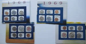 US 1968 and 1969 40% SILVER MINT SETS in Original Cello Wrap (UNC) - Picture 1 of 14