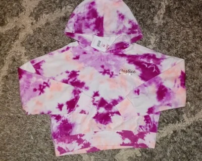  Girls justice velor  hoodie  size 10 new tye dye metallic logo - Image 1 of 2