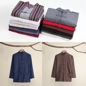 Chinese Men 100% Cotton Tang Suit Kung Fu Tai Chi Coat Long Sleeve Shirt Uniform - Picture 1 of 26
