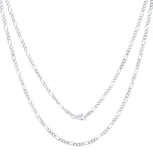 14K White Gold Solid Mens 2.75mm Italian Figaro Link Chain Pendant Necklace 24" - Picture 1 of 10