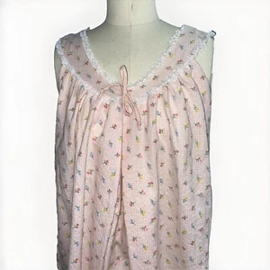 Vintage 70s Sears Summer Lace Nightgown Rose Floral Women's Small Sleeveless - Picture 1 of 7