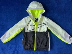 Nike Boys Windbreaker Jacket Fleece Lined Hoody Neon Size 5 - Picture 1 of 5