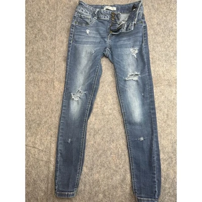 Mudd Girls Jeans Youth 12 Blue Denim Cotton Mid-Rise 5-Pocket Distressed Legging - Image 1 of 4