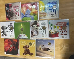 Kanadische 10 Sonderkarten mit Münzen - Hochzeit ~ Geburtstag ~ Neugeborenes Lot 10 - Bild 1 von 6