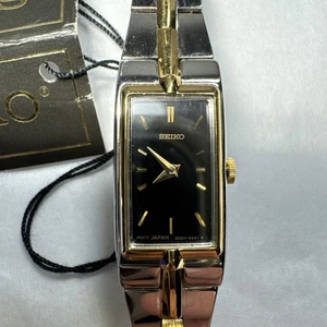 Seiko Tank Watch Women 13mm Black Dial two Tone 2e20-7479 New Imperfect - Picture 1 of 10
