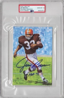 Jim Brown Cleveland Browns Signed Goal Line Art Card  PSA/DNA Certified Auto 10 - Image 1 of 2