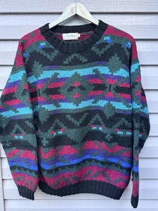 L.L.Bean Vintage 100% Wool Navajo Southwest Geometric Sweater Western Knit Large - Picture 1 of 9