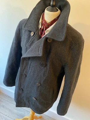 VINTAGE mens L.L.BEAN GREY PURE WOOL QUILTED DOUBLE BREASTED PEA COAT L 44" - Image 1 of 4