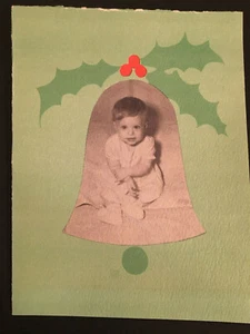 Vintage Old Christmas Card Photo of Cute Baby / Season Greetings Card 4395 - Picture 1 of 2