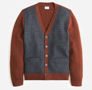 NWT J Crew 100% Wool Harris Tweed V-Neck Cardigan Sweater in Gray & Brown - Picture 1 of 2