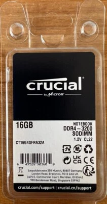 Crucial 16GB DDR4 3200MHz PC4-25600 SODIMM  Laptop Memory GENUINE CT16G4SFRA32A - Image 1 of 4