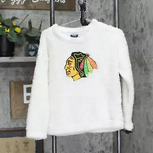 nHL Chicago Blackhawks Girls Crew Neck Poly Gold Lurex Sweatshirt White Gold L - Picture 1 of 4