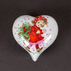 Vintage Lefton Christy Hand Painted Christmas Heart Porcelain Trinket Box - Picture 1 of 5