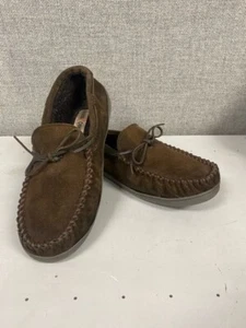 Minnetonka Men's Pile Lined Hardsole Brown Suede Moccasins size 13 - Picture 1 of 8