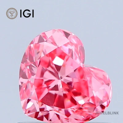 IGI Certified 0.89 Carat Fancy Vivid Pink VS1 Heart Shape CVD Lab Grown Diamond - Image 1 of 4