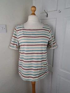 SEASALT Cream Blue Red Stripe Square Neck Dinnabroad Sweatshirt Size 14 Cotton - Picture 1 of 6