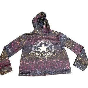 Converse Hoodie Youth Unisex Black & NeonPrint Logo Rainbow Whimsigoth Skater - Picture 1 of 8