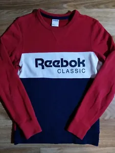 Reebok Classic Womens Sweatshirt Top Jacket Crewneck Red Navy Blue Striped White - Picture 1 of 7