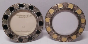 Lot of 2 Sheffield Home Round 4x4" Enamel Petal Photo Picture Frames Black/Ivory - Picture 1 of 7