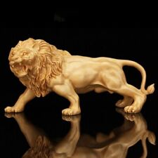 6.7inch Lion Statue Hand Carved Wood Netsuke Boxwood Table Decoration Vintage