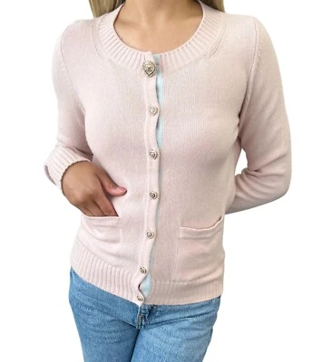 Cárdigan CHANEL Vintage 09C Logo CC #36 Suéter Top Corazón Botón Rosa Cachemira Foto 1 de 4