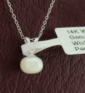 GENUINE 6 mm WHITE PEARL PENDANT 14K WHITE GOLD - New With Tag