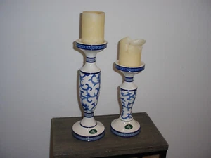 Vintage Candle Holders by Ralph Lauren- Set of 2 Pillars. Antique Mandarin Blue - Picture 1 of 5