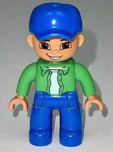 LEGO Duplo Minifig 2.5" Figure MAN Dad Father Guy Blue Hat Pants Green Shirt EUC - Picture 1 of 2