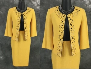 BEAUTIFUL st john collection knit yellow black jacket skirt suit size 2 - Picture 1 of 9