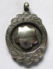 VINTAGE ENGLISH HALLMARKED STERLING SILVER ETCHED FLOWER SHIELD FOB CHARM MEDAL
