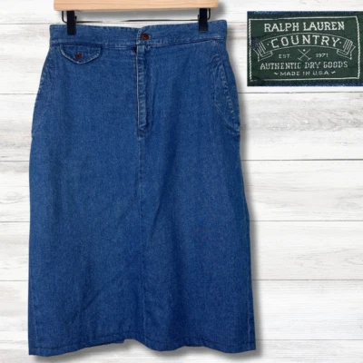 Vtg 90s Polo Country Ralph Lauren Midi Skirt 10 Denim Western Cowgirl Modest USA - Image 1 of 4