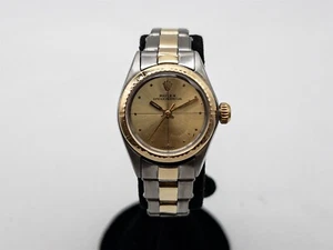 Vintage $7000 ROLEX OYSTER PERPETUAL Chamapgne 18k Yellow Gold SS Ladies Watch - Picture 1 of 6