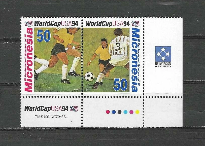 MICRONESIA , USA ,1994 , WORLD CUP SOCCER , BLOCK OF 2 STAMPS , MNH , CV$4.50 - Image 1 of 1