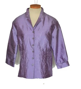 SILK LAND Collection 100% Seide 3/4 Arm hellviolett Bluse Stickerei Gr. M - Bild 1 von 6
